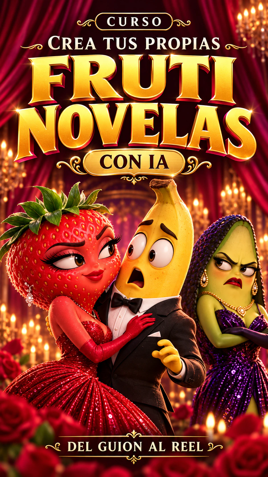 Portada del curso: Crea tus propias Frutinovelas con IA. Del guion al Reel.